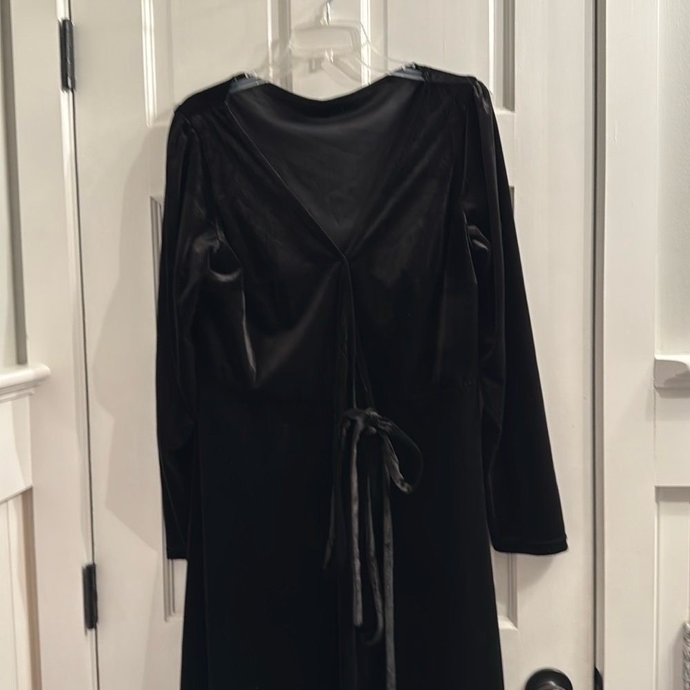 Black velvet full length wrap dress